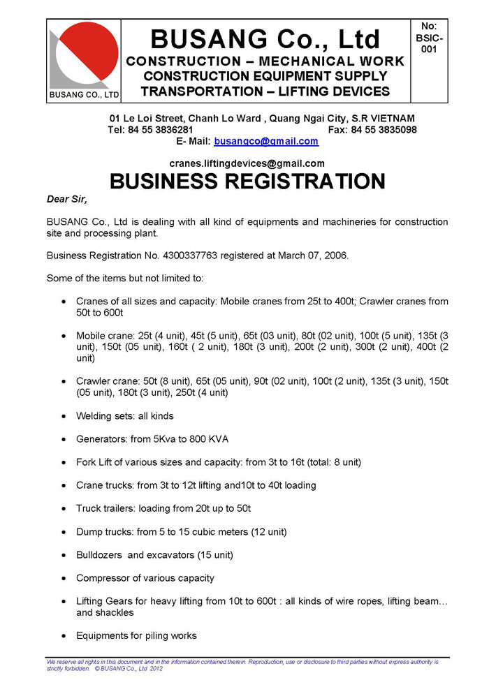 BUSINESS REGISTRATION OF BUSANG COMPANY